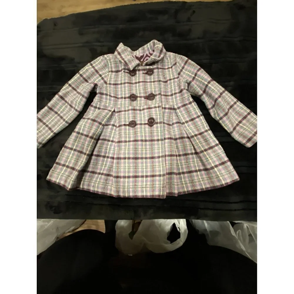 Old Navy Double Breasted Lined Peacoat Plaid 4T